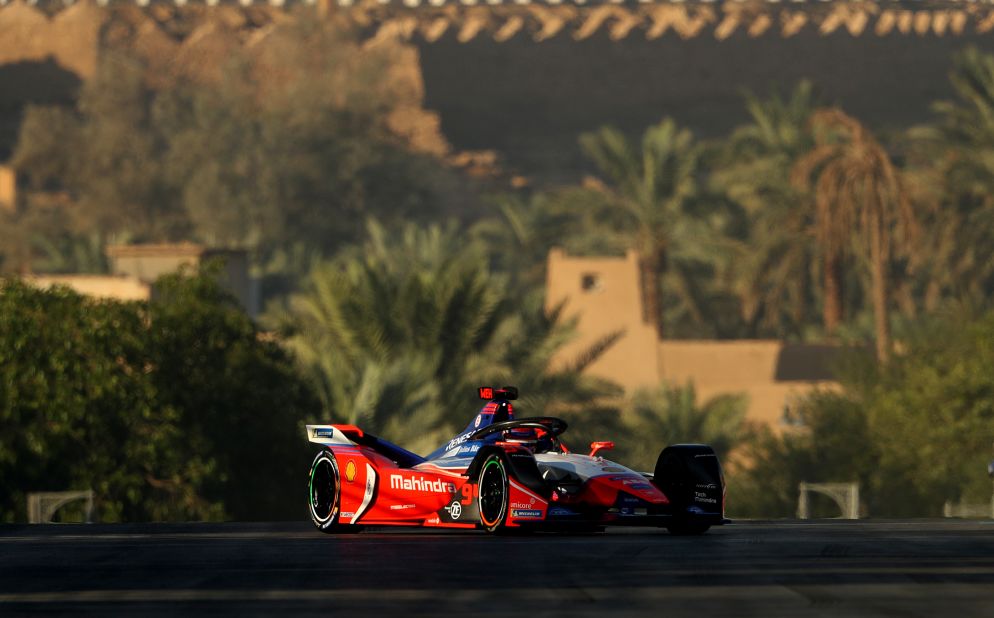 Pascal Wehrlein comes over the crest of hill during practice ahead of the first E-Prix of the season.