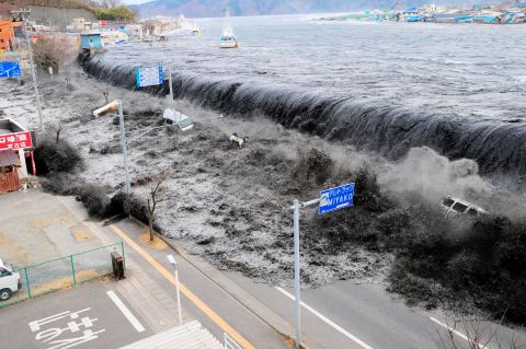 A wave approaches Miyako, Japan, after a 9.1 magnitude earthquake occurred in March 2011. <a href="https://www.cnn.com/2013/07/17/world/asia/japan-earthquake---tsunami-fast-facts/index.html" target="_blank">The earthquake</a> caused a tsunami with 30-foot waves that damaged several nuclear reactors in the area. It is the largest earthquake ever to hit Japan.