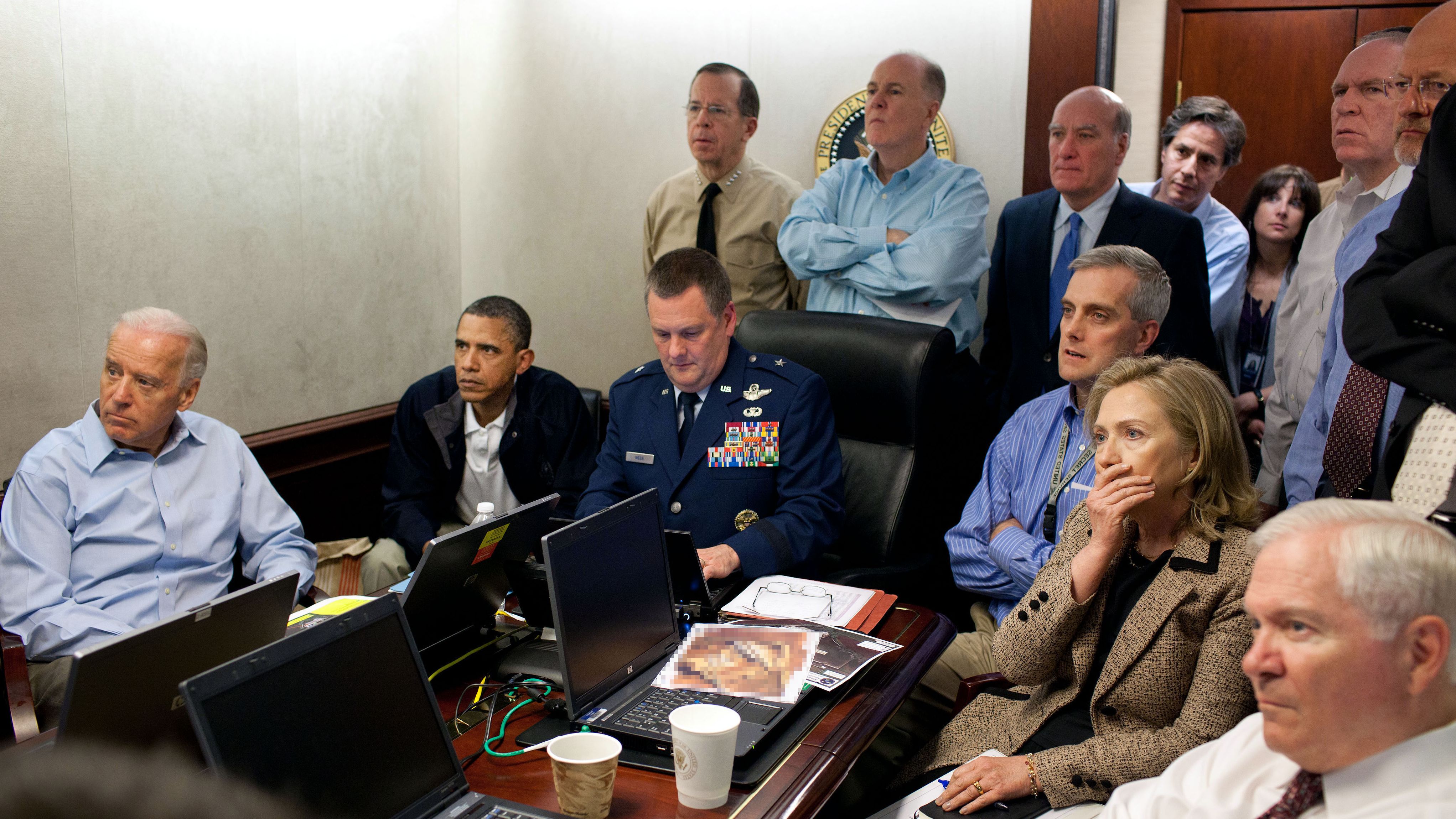 US President Barack Obama and members of his national security team monitor the Navy SEALs raid that killed Osama bin Laden in May 2011. "Fourteen people crammed into the room, the President sitting in a folding chair on the corner of the table's head," <a href="https://www.cnn.com/2016/04/30/politics/obama-osama-bin-laden-raid-situation-room/" target="_blank">said CNN's Peter Bergen as he relived the bin Laden raid five years later.</a> "They sat in this room until the SEALs returned to Afghanistan." <em>(Editor's note: The classified document in front of Hillary Clinton was obscured by the White House.)</em>