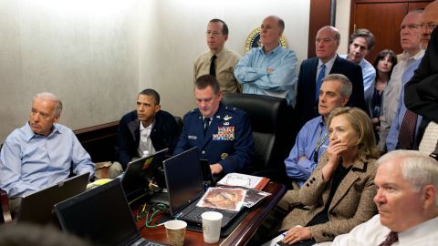 US President Barack Obama and members of his national security team monitor the Navy SEALs raid that killed Osama bin Laden in May 2011. "Fourteen people crammed into the room, the President sitting in a folding chair on the corner of the table's head," <a href="https://www.cnn.com/2016/04/30/politics/obama-osama-bin-laden-raid-situation-room/" target="_blank">said CNN's Peter Bergen as he relived the bin Laden raid five years later.</a> "They sat in this room until the SEALs returned to Afghanistan." <em>(Editor's note: The classified document in front of Hillary Clinton was obscured by the White House.)</em>