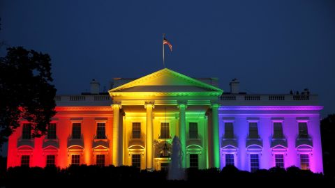 The White House is lit up in rainbow colors to commemorate <a href="https://www.cnn.com/2015/06/26/politics/gallery/supreme-court-same-sex-marriage-ruling-photos/index.html" target="_blank">the Supreme Court's ruling to legalize same-sex marriage</a> in June 2015.