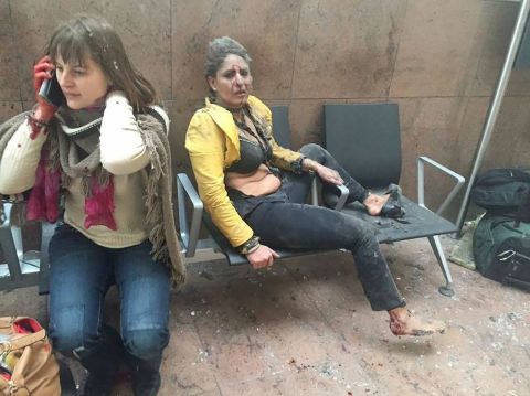 Two wounded women sit in the airport in Brussels, Belgium, after <a href="http://www.cnn.com/2016/03/24/europe/brussels-investigation/index.html" target="_blank">two explosions rocked the facility</a> in March 2016. A subway station in the city was also targeted in terrorist attacks that killed 32 people and injured hundreds more. ISIS claimed responsibility for both attacks.
