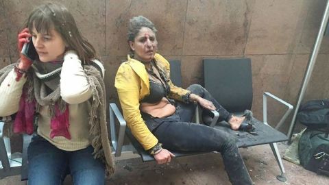 Two wounded women sit in the airport in Brussels, Belgium, after <a href="http://www.cnn.com/2016/03/24/europe/brussels-investigation/index.html" target="_blank">two explosions rocked the facility</a> in March 2016. A subway station in the city was also targeted in terrorist attacks that killed 32 people and injured hundreds more. ISIS claimed responsibility for both attacks.