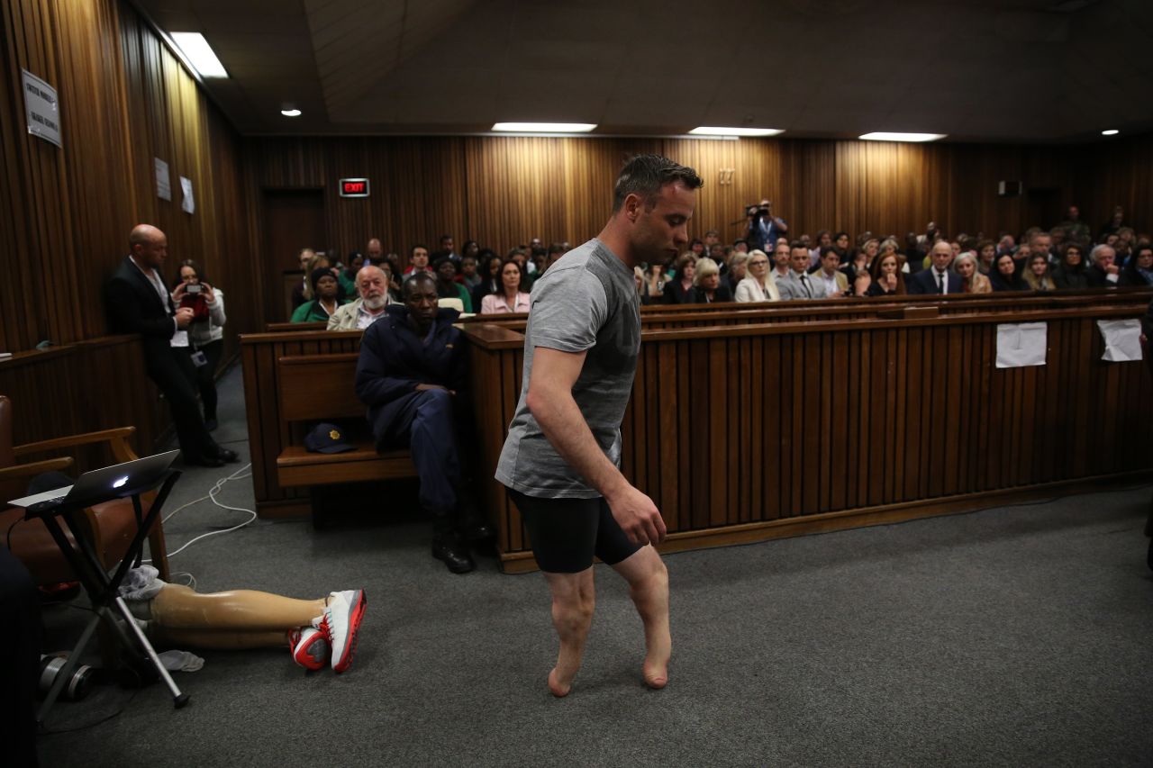 Former Olympic sprinter Oscar Pistorius walks without his prosthetic legs during his sentencing hearing in Pretoria, South Africa, in June 2015. His attorney was arguing that he was a vulnerable figure who should receive a lesser sentence for the 2014 murder of his girlfriend, Reeva Steenkamp. A judge sentenced Pistorius to six years in prison, but that sentence <a href="https://www.cnn.com/2017/11/24/africa/oscar-pistorius-murder-sentence-increased/index.html" target="_blank">was later increased</a> to 13 years and five months in 2017.