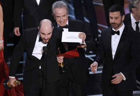 "La La Land" producer Jordan Horowitz holds up a card at the 2017 Academy Awards, proving that there was a mistake and that "Moonlight" had actually won the Oscar for best picture. "La La Land" was initially announced as the winner, but presenter Warren Beatty explained to the crowd that he was given the wrong envelope. <a href="http://www.cnn.com/2017/02/27/entertainment/gallery/oscar-announcement-mistake/index.html" target="_blank">See how the scene unfolded</a>