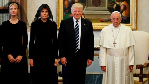 Pope Francis stands with US President Donald Trump and his family during <a href="https://www.cnn.com/2017/05/23/politics/pope-trump-meeting/index.html" target="_blank">a private audience at the Vatican</a> in May 2017. Joining the President were his wife, Melania, and his daughter Ivanka.