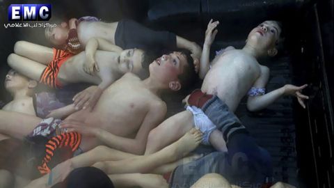 This April 2017 photo, provided by the activist Idlib Media Center, shows dead children after <a href="http://www.cnn.com/2017/04/04/middleeast/gallery/syria-suspected-chemical-attack/index.html" target="_blank">a suspected chemical attack</a> in the rebel-held city of Khan Sheikhoun, Syria. Dozens of people were killed, according to multiple activist groups. The United States responded a few days later by <a href="https://www.cnn.com/2017/04/06/politics/donald-trump-syria-military/index.html" target="_blank">launching between 50-60 Tomahawk missiles</a> at a Syrian government airbase. US officials said the base was home to warplanes that carried out the chemical attack. Syria repeatedly denied it had anything to do with the attack.