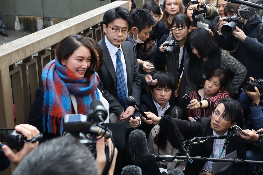 Shiori Ito speaks to the media in front of the Tokyo District Court on December 18, 2019 in Tokyo, Japan. 