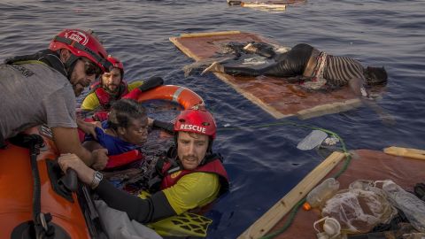 Josepha, a migrant from Cameroon, is rescued from a wrecked boat in the Mediterranean Sea in July 2018. Migrants from Africa and the Middle East, many of them seeking refuge from war-torn areas, have arrived in Europe over the last decade.