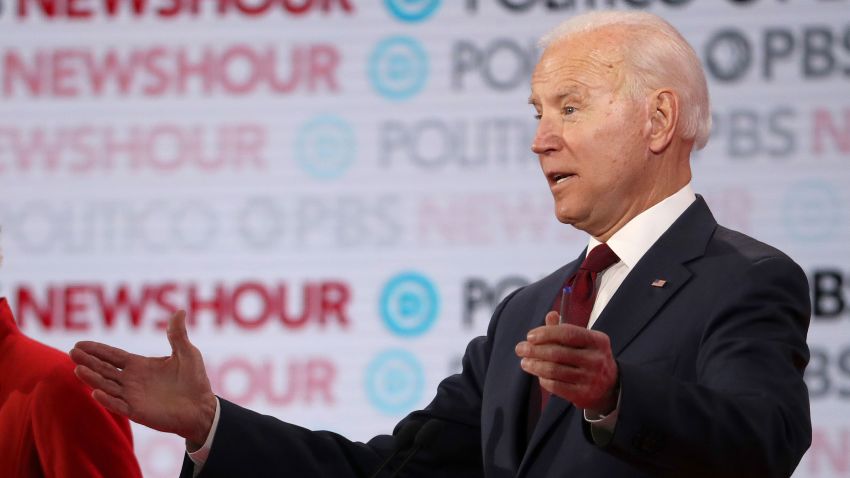 LOS ANGELES, CALIFORNIA - DECEMBER 19: Former Vice President Joe Biden speaks during the Democratic presidential primary debate at Loyola Marymount University on December 19, 2019 in Los Angeles, California. Seven candidates out of the crowded field qualified for the 6th and last Democratic presidential primary debate of 2019 hosted by PBS NewsHour and Politico. (Photo by Justin Sullivan/Getty Images)