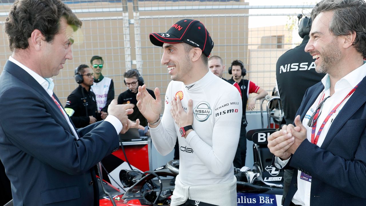 Reigle (right) with Alberto Longo (left) and Sebastien Buemi (center) ahead of the Diriyah E-Prix.