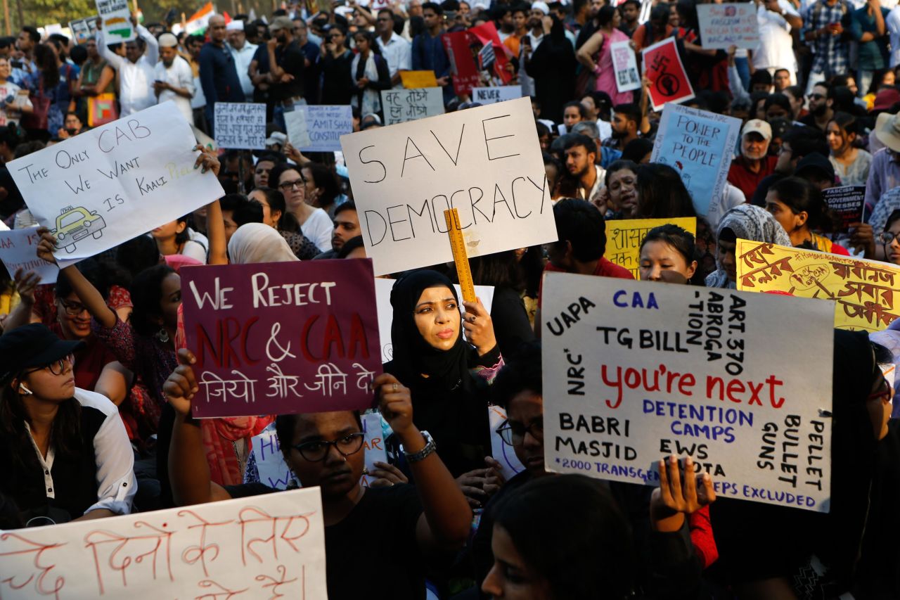Indians gather during a protest rally in Mumbai on December 19.