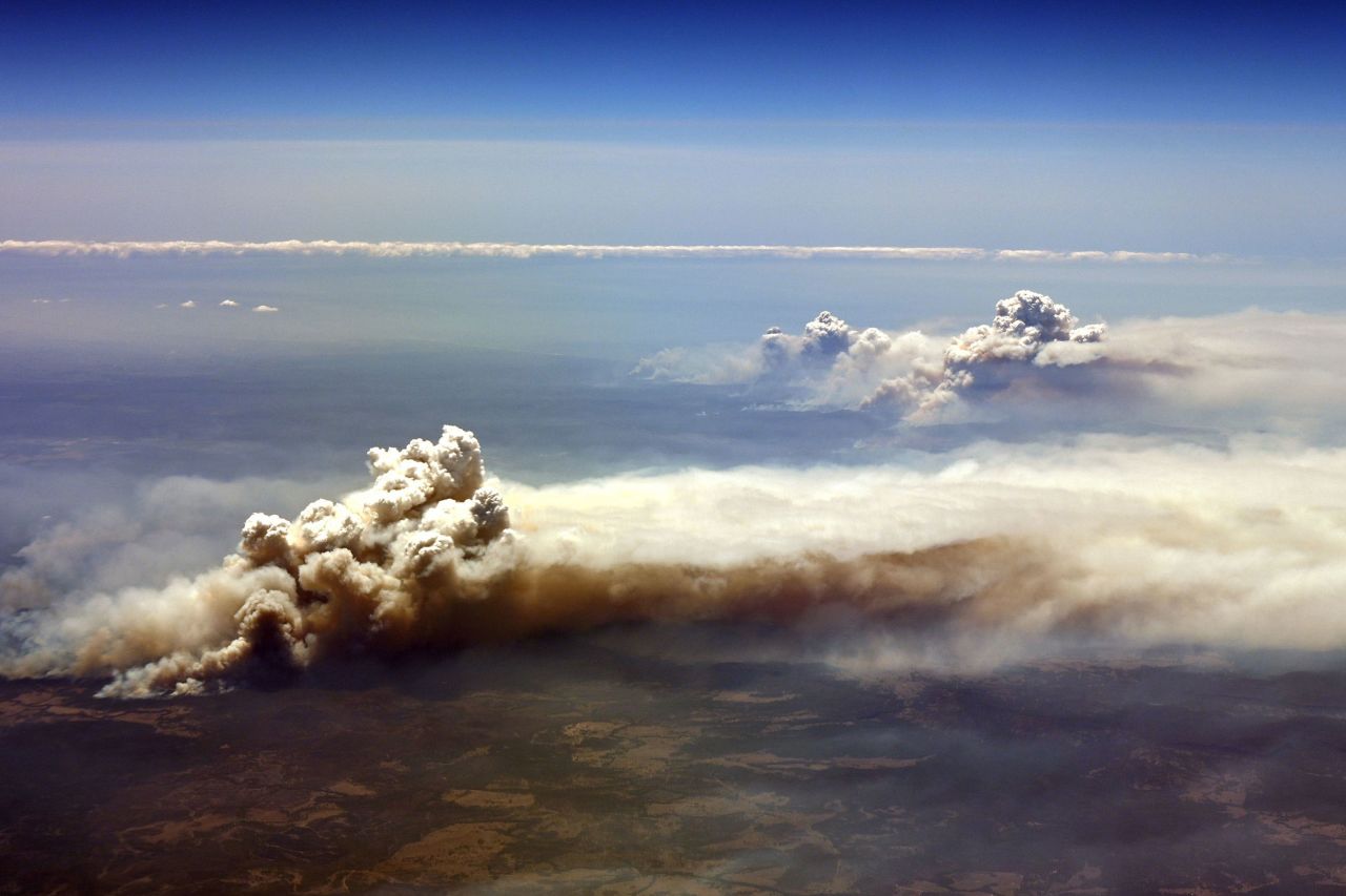 An aerial view shows bushfires burning in the Richmond Valley on November 26.