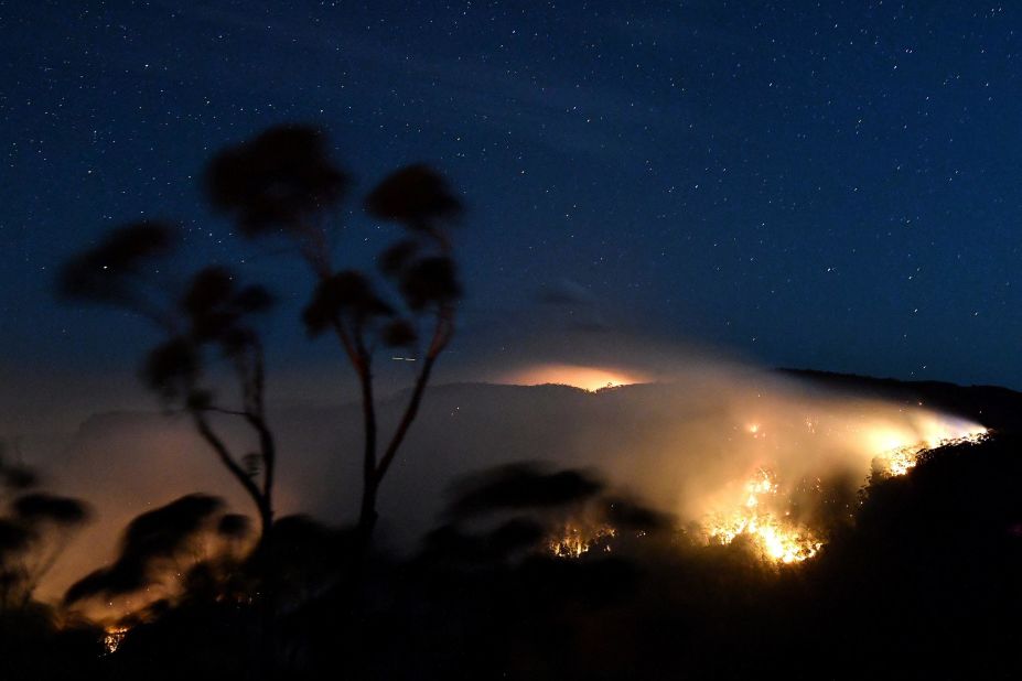 A bushfire burns out of control in the Blue Mountains of New South Wales on December 2,