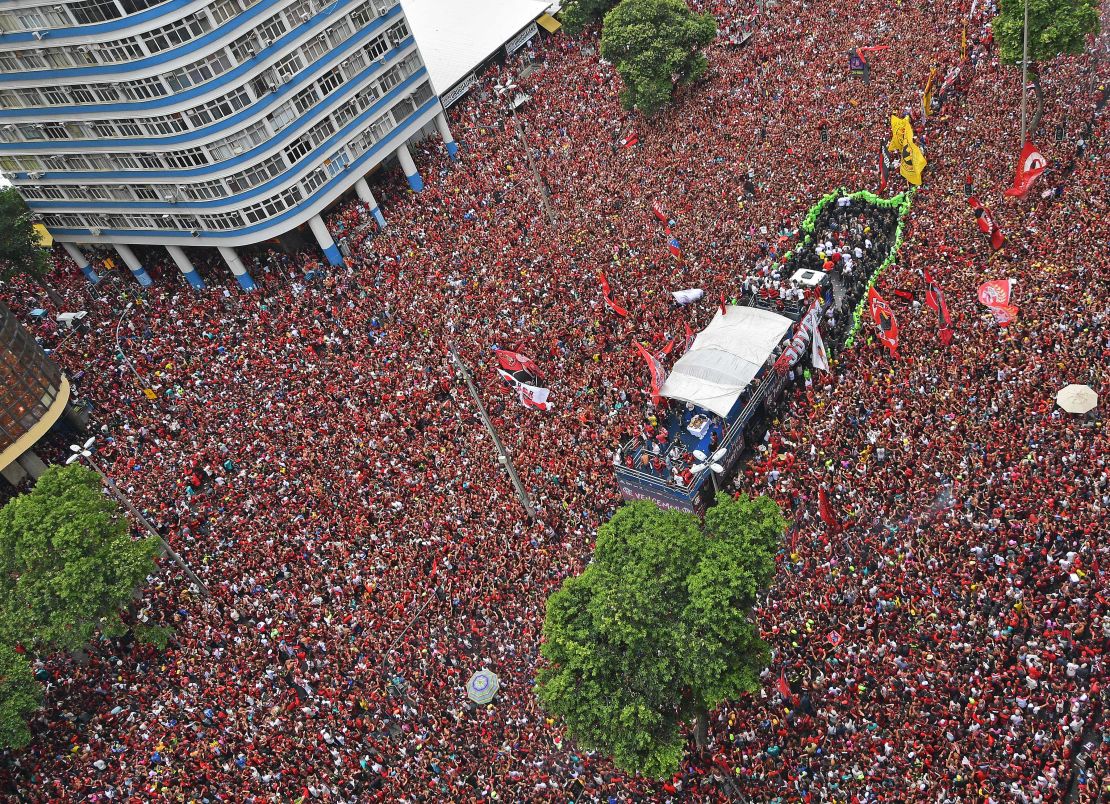 Flamengo fans flood the streets of Rio de Janeiro to celebrate the Copa Libertadores win.