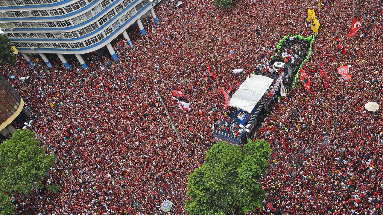 Flamengo fans flood the streets of Rio de Janeiro to celebrate the Copa Libertadores win.