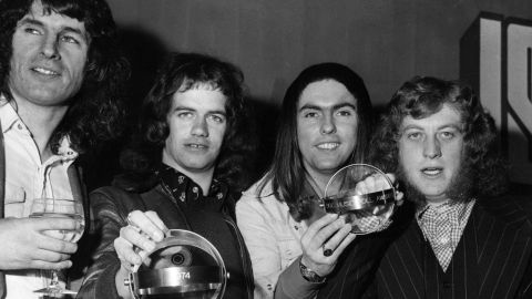 Slade in 1974. From left to right: Don Powell, Jimmy Lea, Dave Hill and Noddy Holder. 