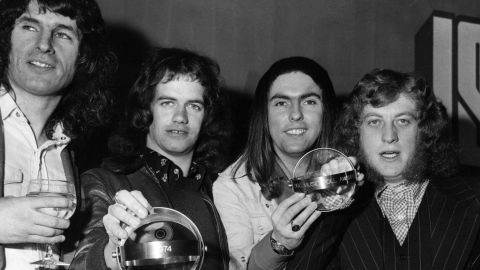 Slade in 1974. From left to right: Don Powell, Jimmy Lea, Dave Hill and Noddy Holder.