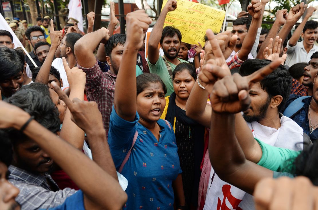 People take part in a protest against India's new citizenship law in Chennai on December 21, 2019.