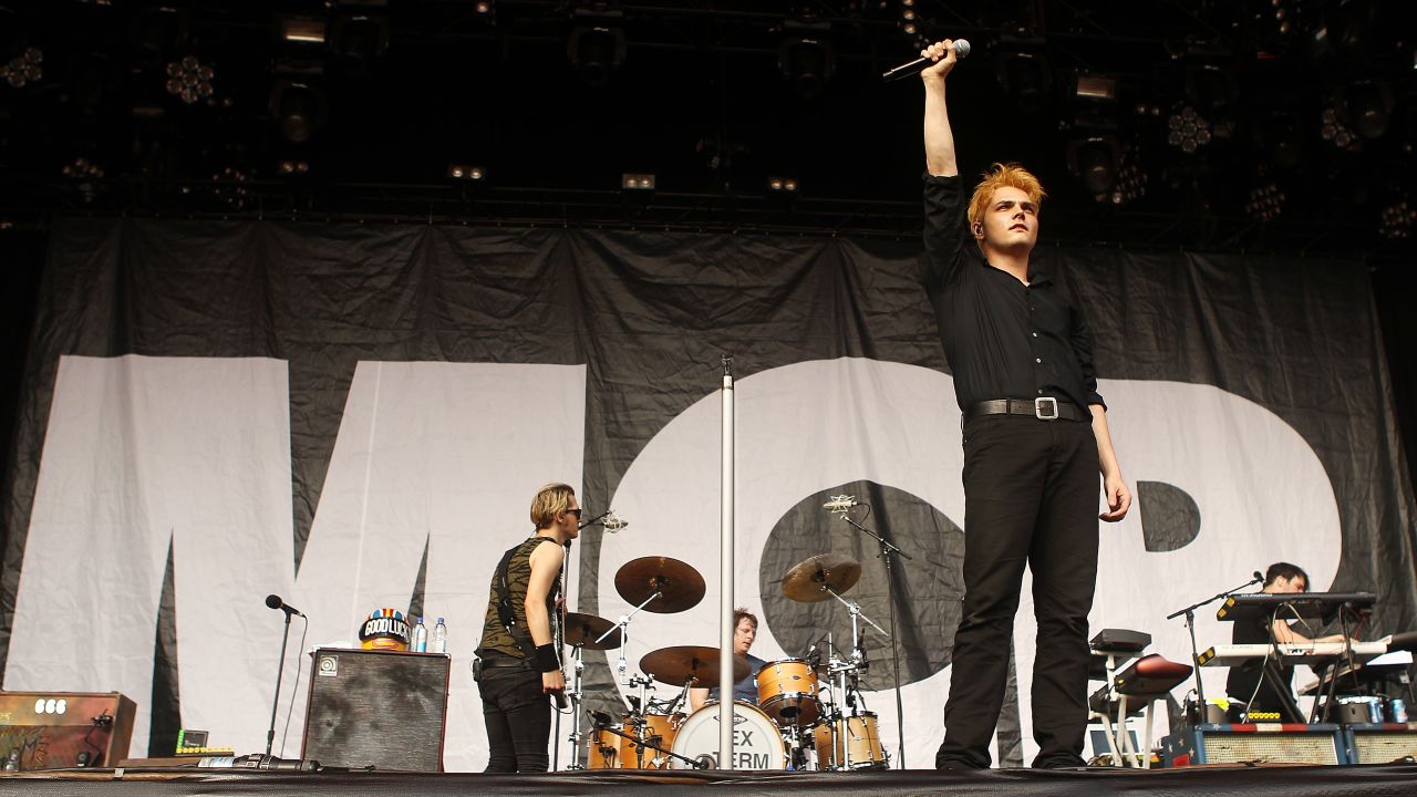Gerard Way of My Chemical Romance at a 2012 concert in Australia. The band reunited December 20, 2019, in Los Angeles, California.