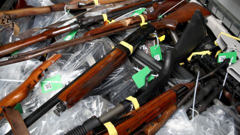 Some of the firearms that have been turned over as part of the firearms buyback program in New Zealand.