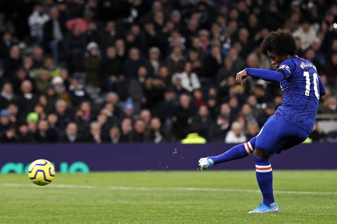 Willian scores his second goal from the penalty spot. 
