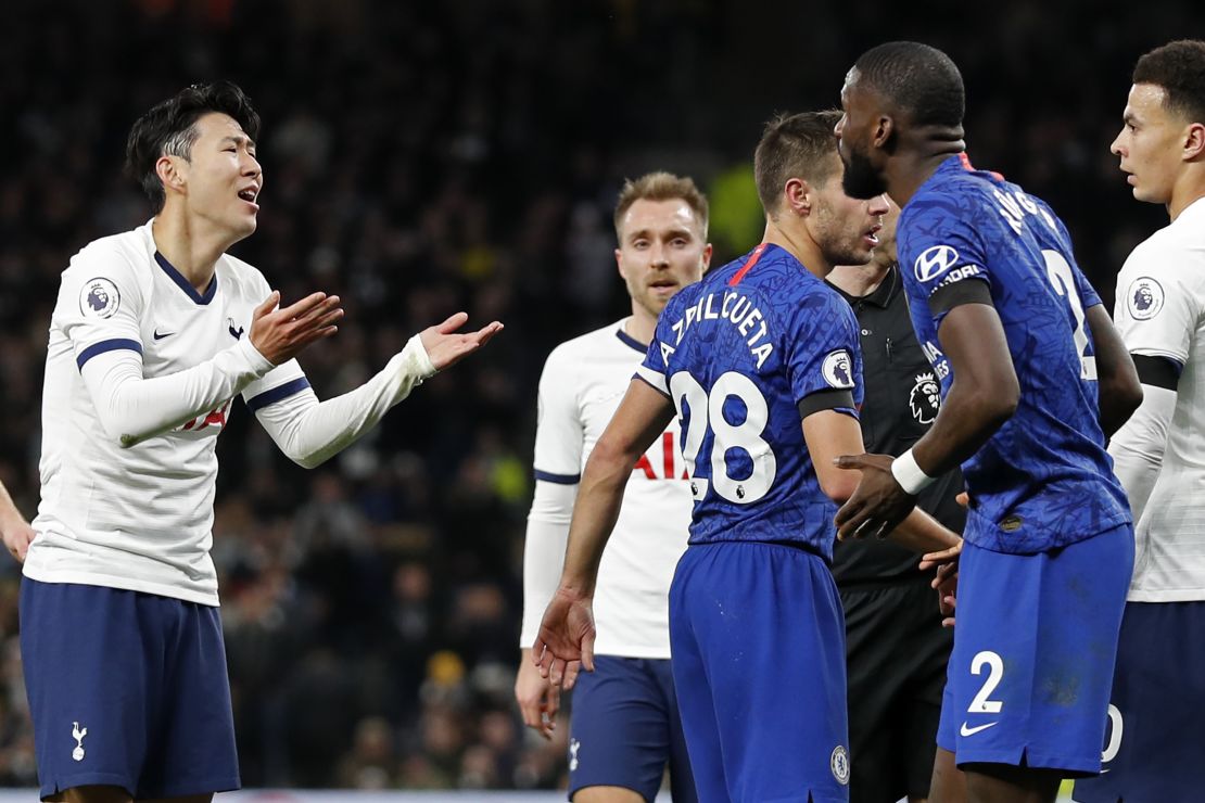 Rudiger (right) was involved in an incident that resulted in Son (left) being sent off.
