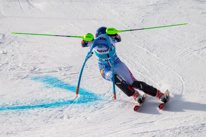 Petra Vlhova of Slovakia competes in the women's parallel slalom semi-final at the FIS Alpine Ski World Cup in St. Moritz, Switzerland, on Sunday, December 15. Vlhova won the race.