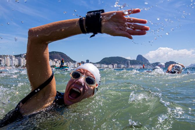 Women compete in the open water swimming competition during Rei e Rainha do Mar at Copacabana beach on Sunday, December 15, in Rio de Janeiro.