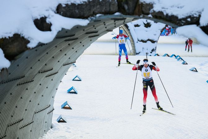 Tarjei Boe of Norway competes in the IBU Biathlon World Cup Relay in Hochfilzen, Austria, on December 15. Boe took first place in the event.