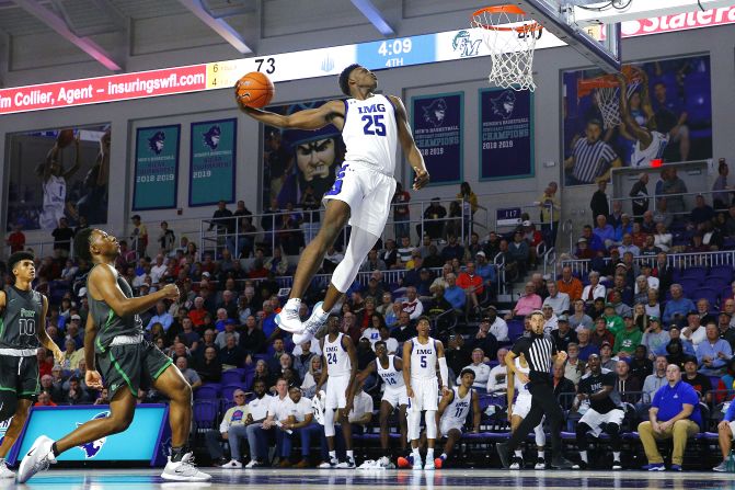 Jarace Walker of IMG Academy winds up for a dunk during a high school basketball game against Fort Myers at the City of Palms Classic in Fort Myers, Florida, on December 19.