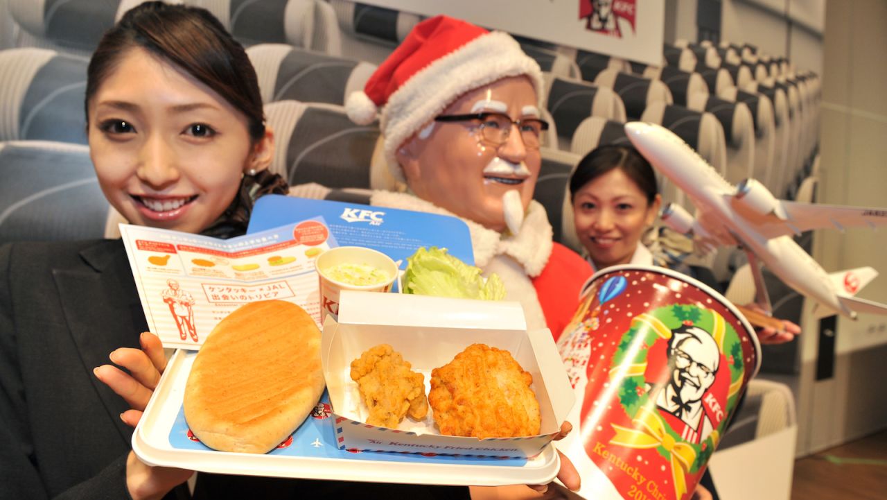In 2012, Japan Airlines teamed up with KFC to offer "AIR Kentucky Fried Chicken" -- a limited-time collaboration that took flight just in time for the holidays.  