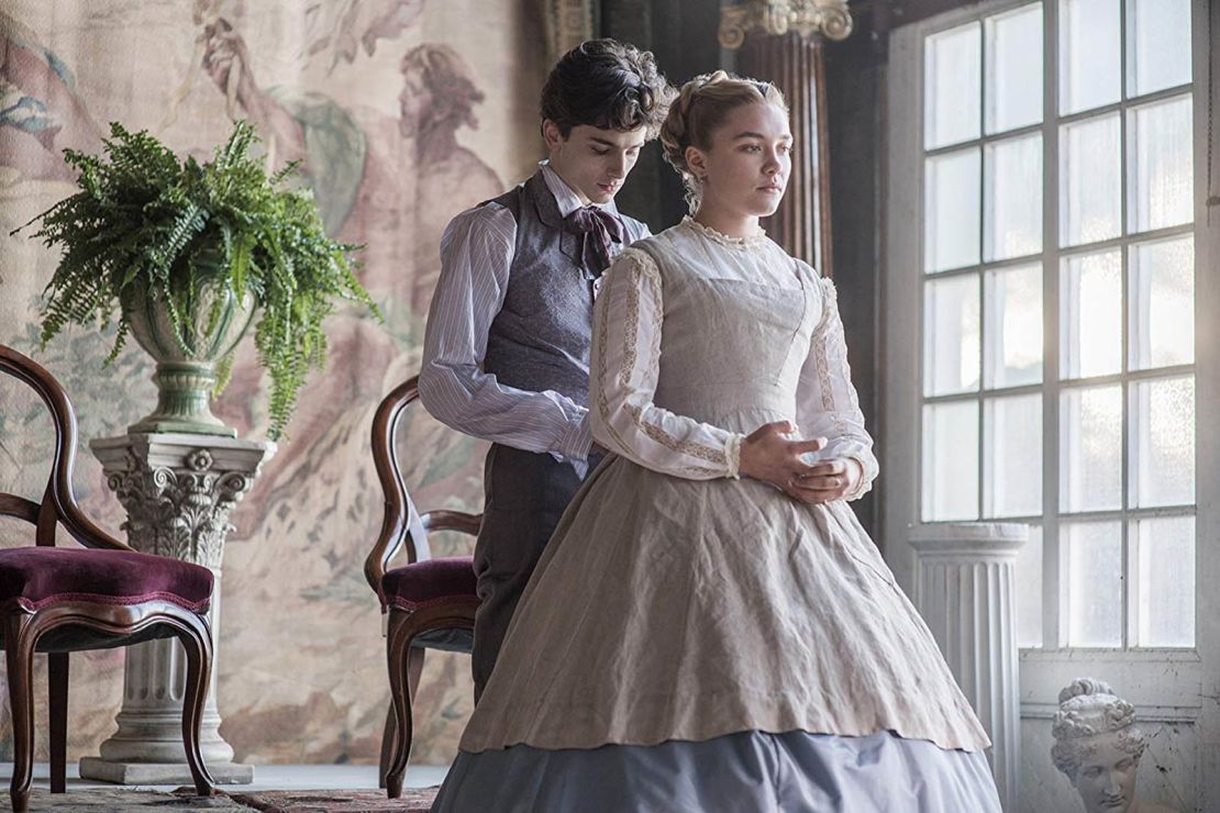Florence Pugh as Amy March (with Timothée Chalamet).