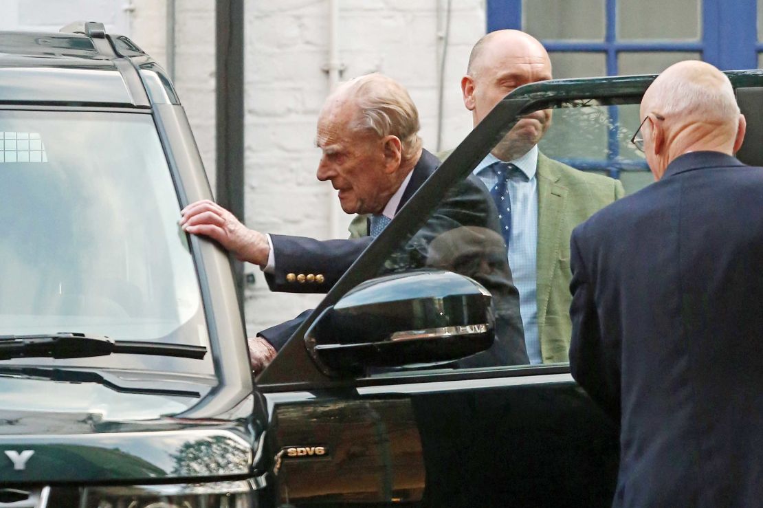 The Duke of Edinburgh leaves King Edward VII Hospital in London.