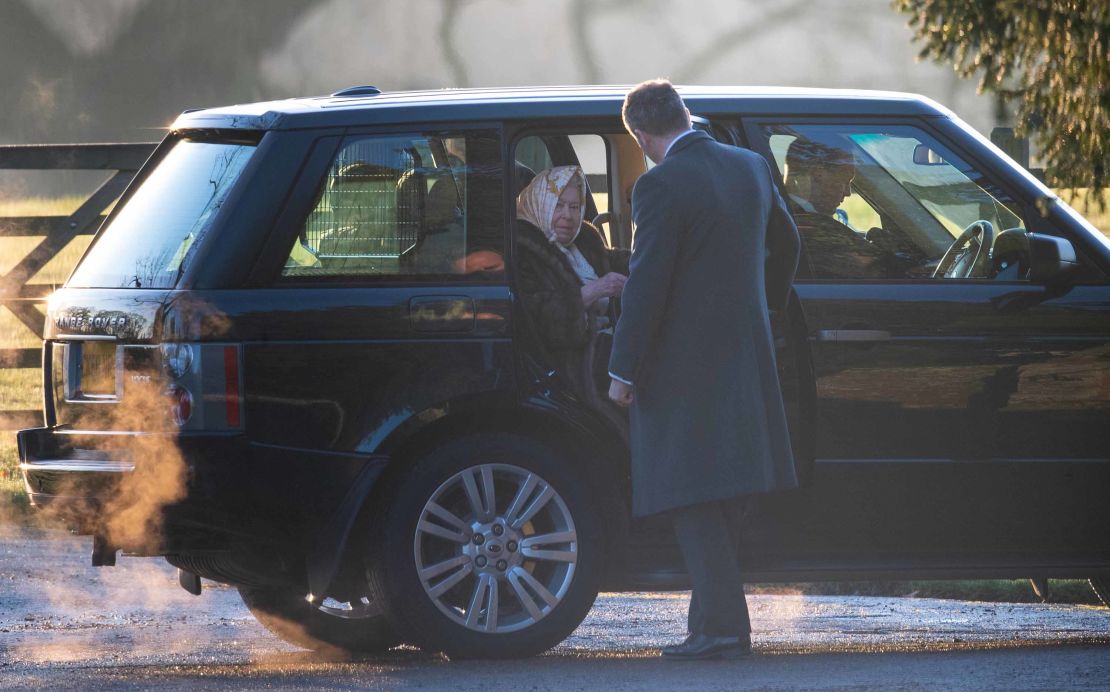 Queen Elizabeth II arrives to attend a church service in Sandringham, Norfolk on Wednesday.