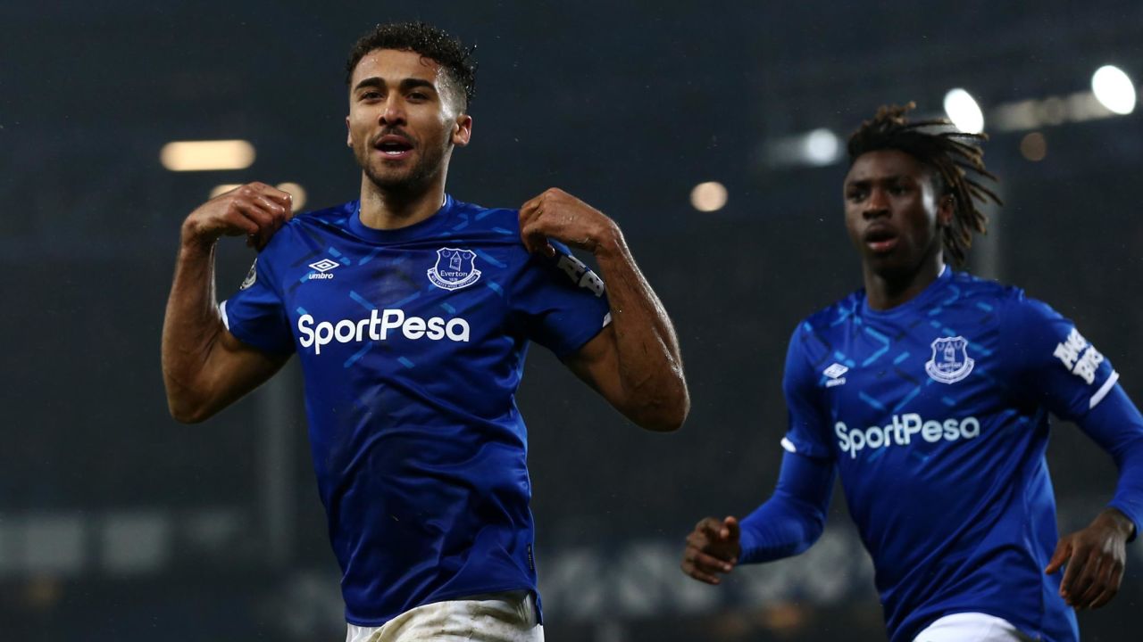 Dominic Calvert-Lewin celebrates his winning goal for Everton in the 1-0 home victory over Crystal Palace in Carlo Ancelotti's first game in charge.