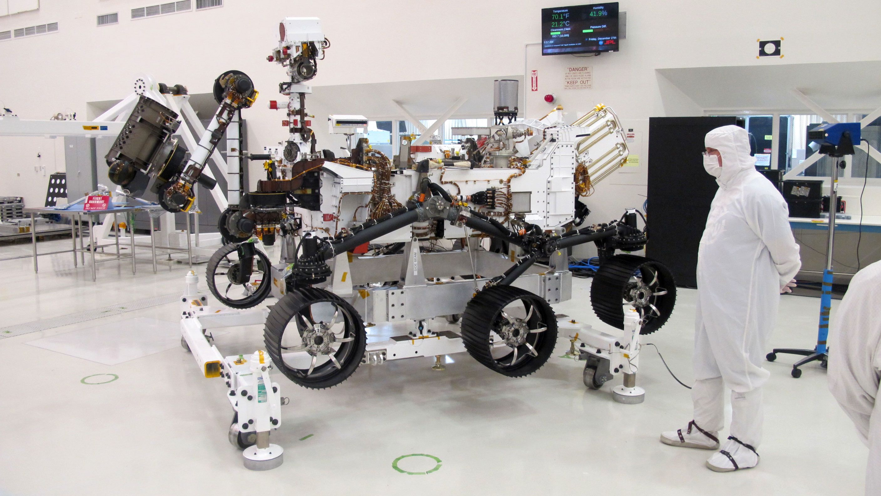The Mars 2020 rover Friday at the Jet Propulsion Laboratory near Los Angeles.