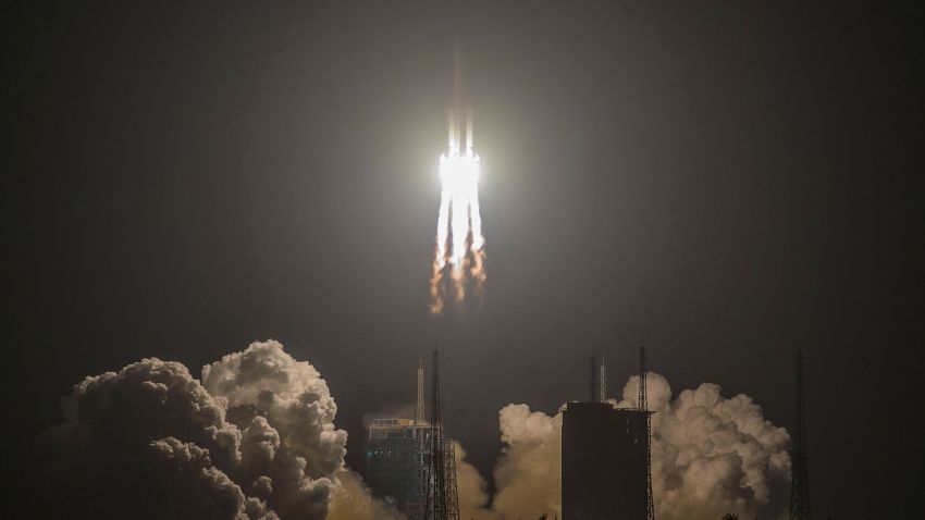 China's heavy-lift Long March 5 rocket blasts off from its launch centre in Wenchang, south China's Hainan province on December 27, 2019. - China on December 27 launched one of the world's most powerful rockets in a major step forward for its planned mission to Mars in 2020. (Photo by STR / AFP) / China OUT (Photo by STR/AFP via Getty Images)