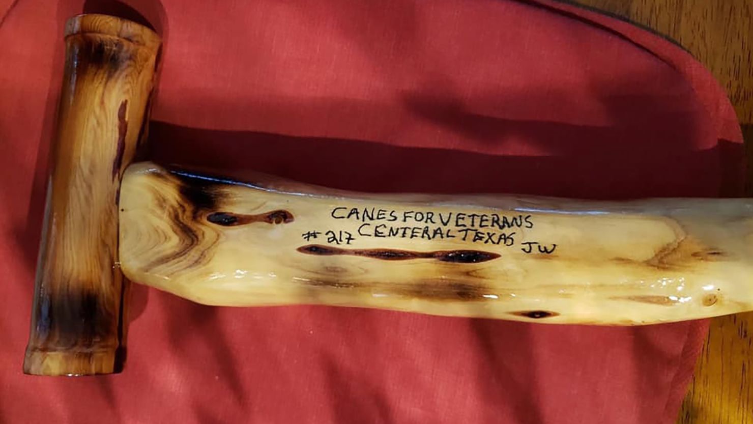 A cane made by Canes for Veterans Central Texas, a branch of the Florida-based non-profit Free Canes For Veterans.