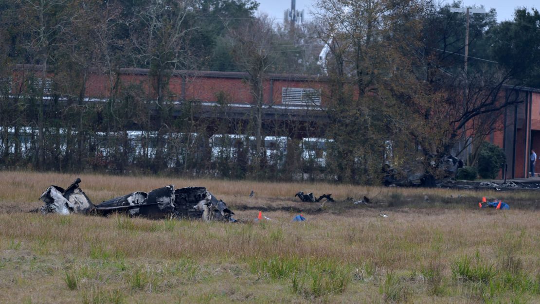 A view of the burnt wreckage of a plane crash in Lafayette, Louisiana, Saturday, December 28, 2019.  