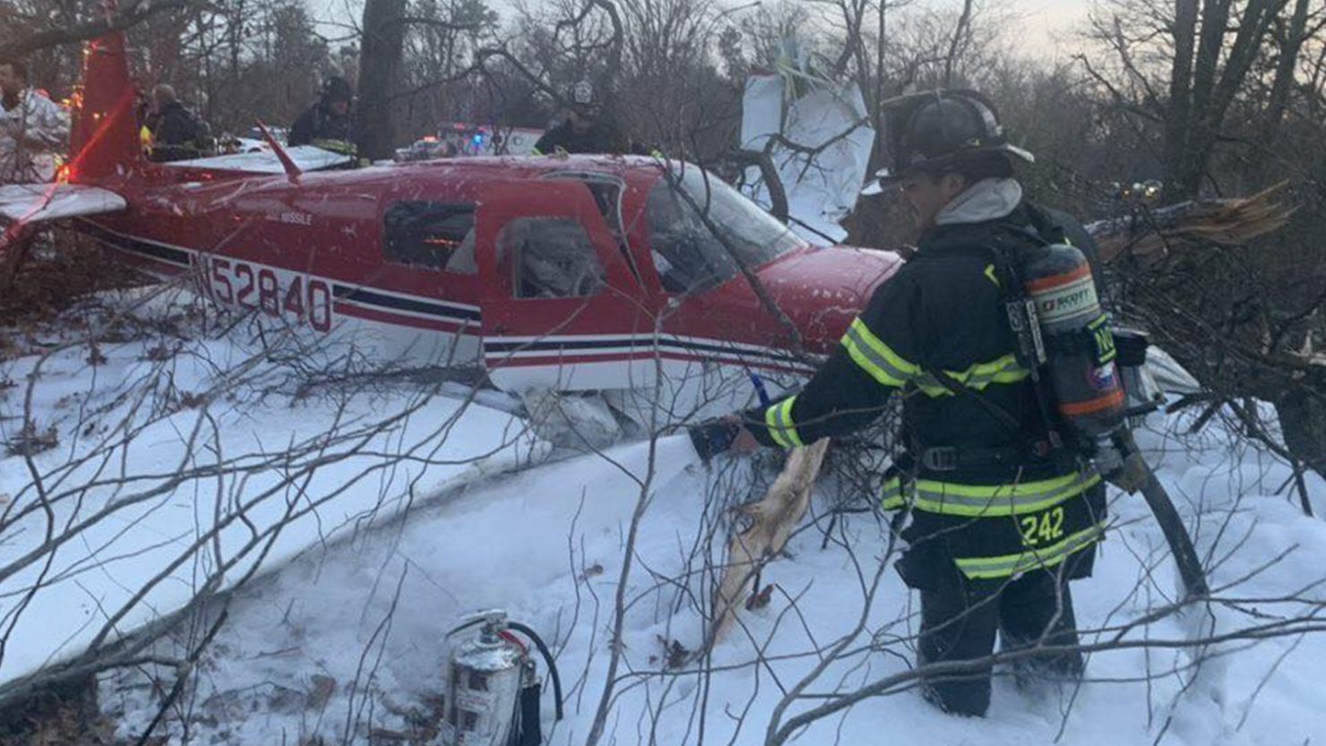 A small plane crashed in East Farmingdale, Long Island, Saturday, December 28, 2019. 