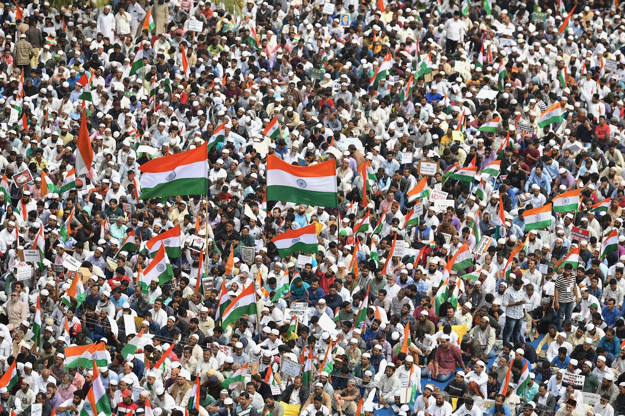 Demonstrators gather at the Quddus Saheb Eidgah grounds to take part in a rally against India's new citizenship law in Bangalore on Monday, December 23.