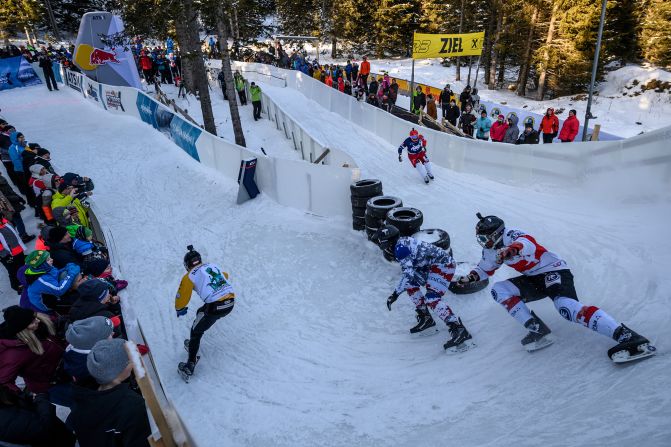Ice cross racers compete in the ATSX 500, the first race of the Red Bull Ice Cross World Championship, in Judenburg, Austria, on Saturday, December 28.