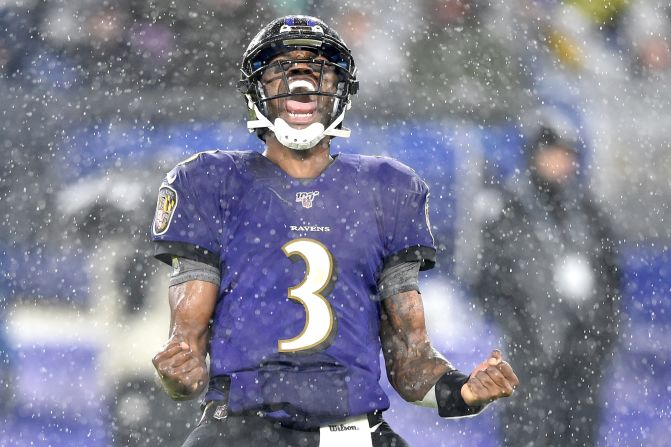 Baltimore Ravens quarterback Robert Griffin III celebrates a touchdown during a game against the Pittsburgh Steelers at M&T Bank Stadium in Baltimore, Maryland, on Sunday, December 29. The Ravens beat the Steelers 28-10.