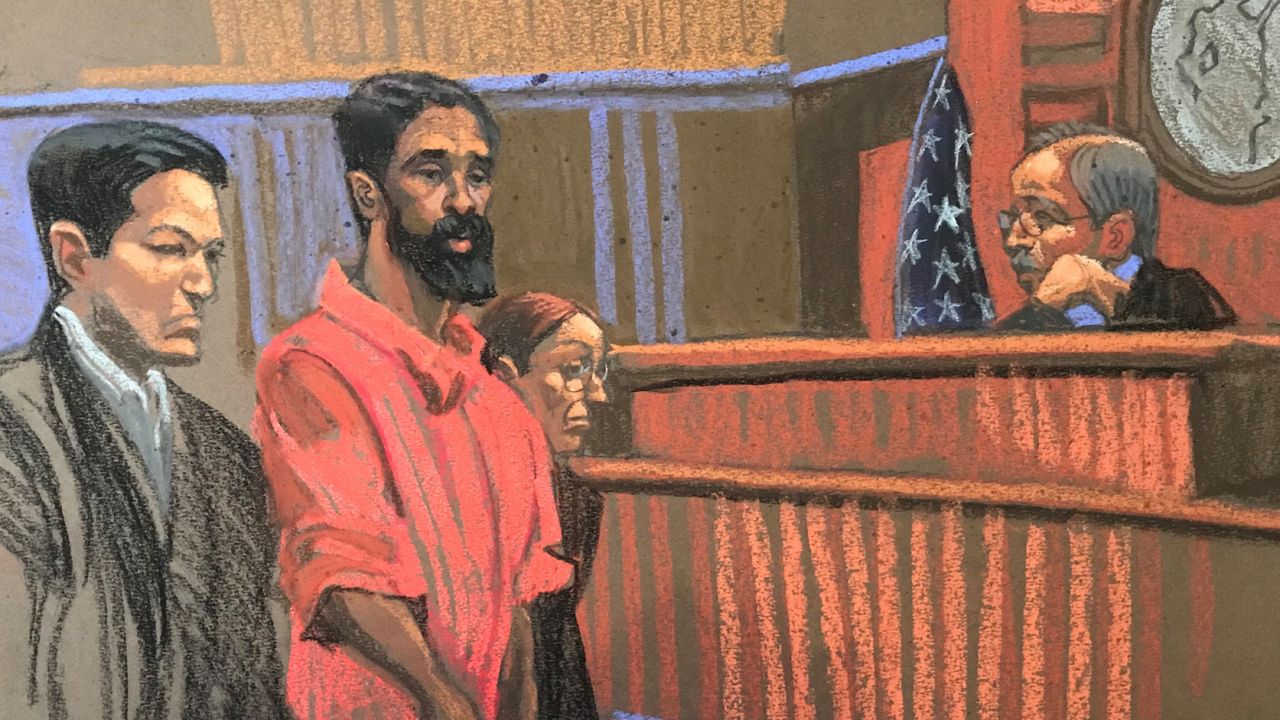 A sketch shows suspect Grafton Thomas in federal court Monday.