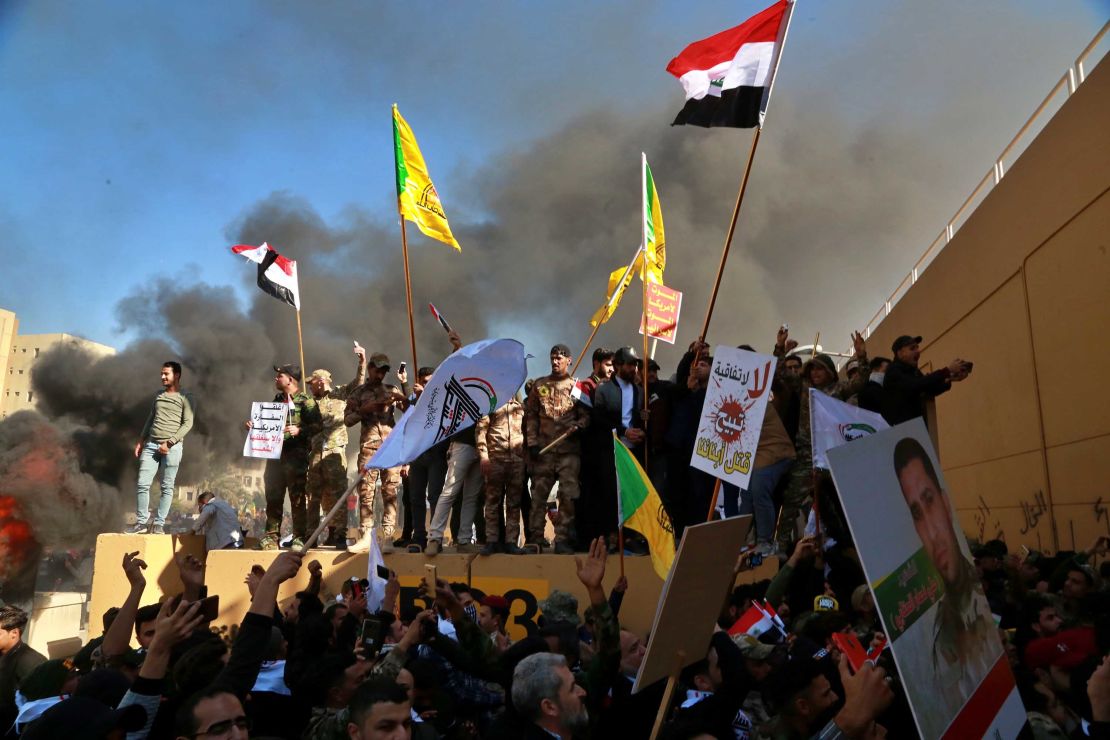 Protesters at the US embassy in Baghdad on Tuesday.