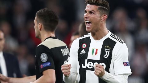 Cristiano Ronaldo is still hungry for goals with his latest side Juventus, shown here celebrating after scoring against Ajax Amsterdam in the Champions League in 2019. 