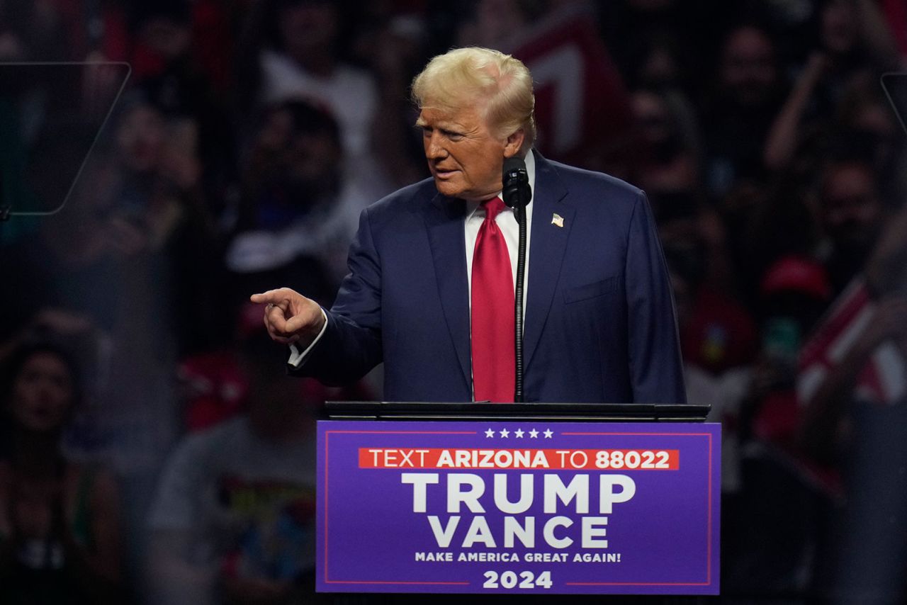 Former President Donald Trump speaks at a campaign rally on Friday, August 23, in Glendale, Arizona.