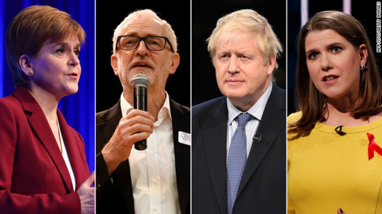 From left: Scotland's First Minister Nicola Sturgeon; Labour party leader Jeremy Corbyn; Prime Minister Boris Johnson; Leader of the Liberal Democrats Jo Swinson. Photos: AFP/ITV/Getty Images