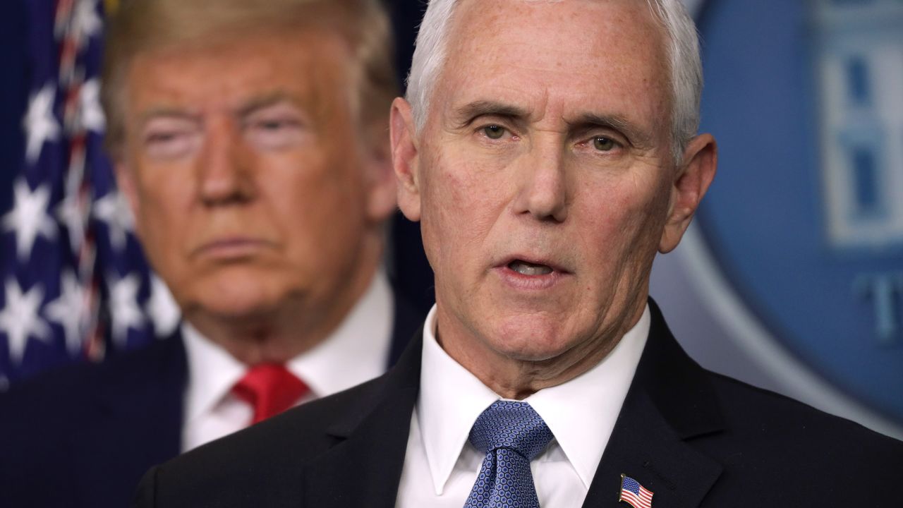 Vice President Mike Pence speaks during a news conference at the White House in February 2020.